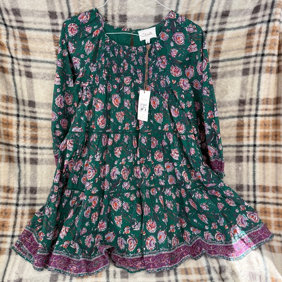 Cleobella Floral Mini Dress in Green and Purple #129 - Picture 3 of 5